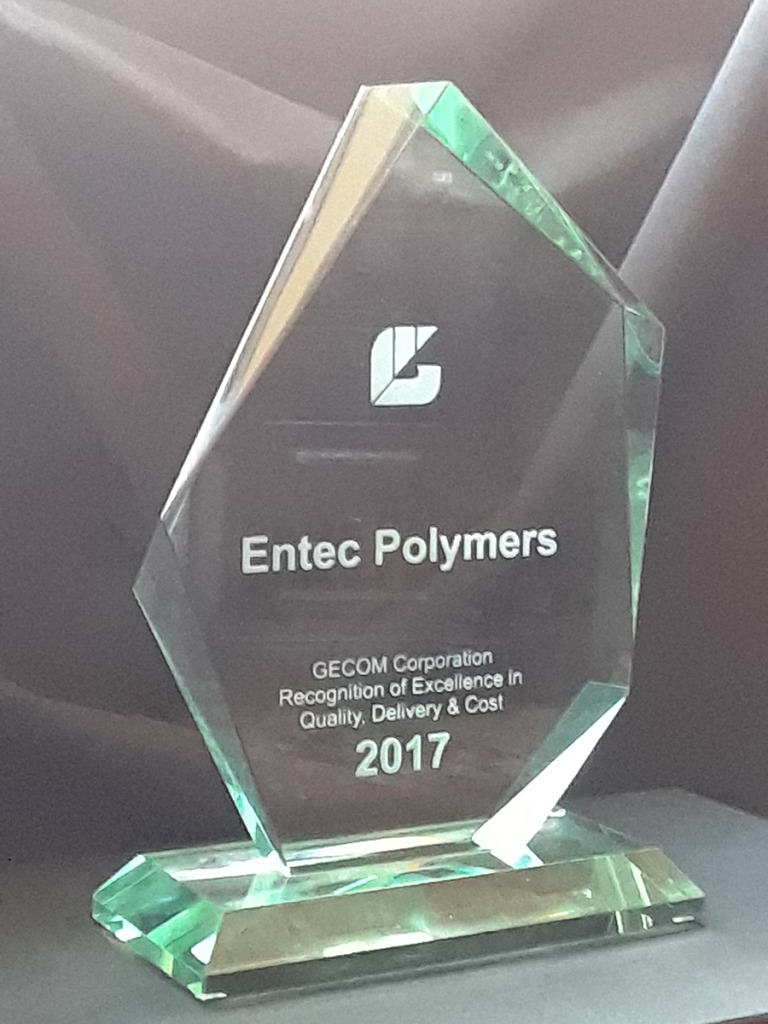 Entec Polymers Awarded the 2017 Excellence in Quality, Delivery & Cost Award from GECOM Corporation